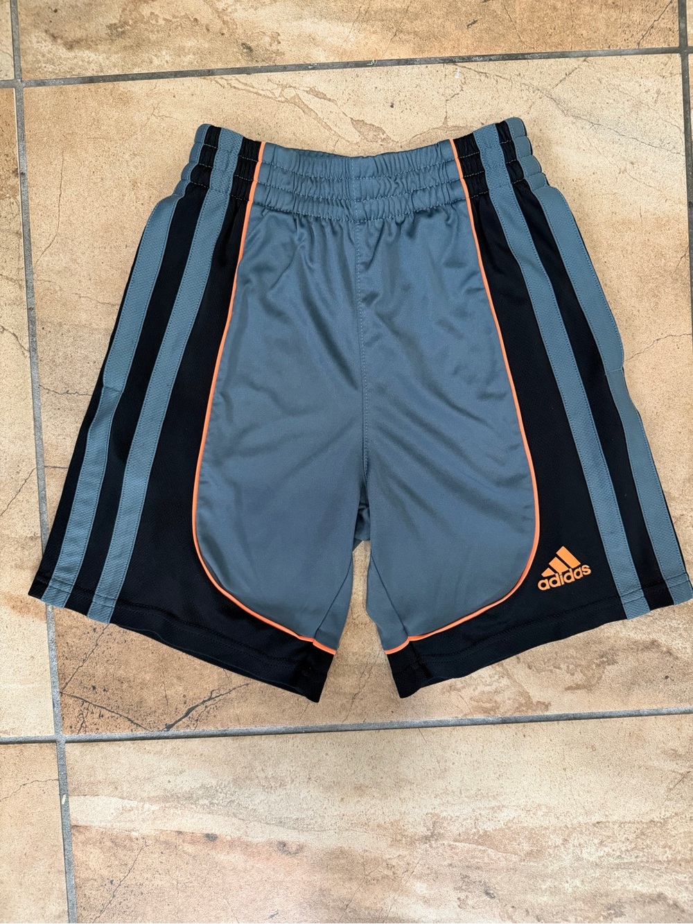 Adidas Kids Grey & Black Athletic Shorts with Orange Trim